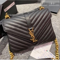 Famous Brand Saint Laurent Medium Monogram College Bag in Vintage Leather 428056 Black/Gold