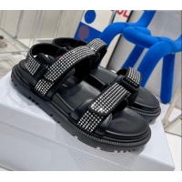 Discount Dior DiorAct Lambskin and Crytsal Flat Strap Sandals Black 0328103