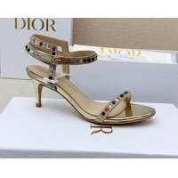 Duplicate Dior Dway Heel Sandals 6.5cm with Multicolor Square Crystal Gold 042218