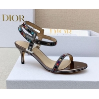 Grade Quality Dior Dway Heel Sandals 6.5cm with Multicolor Square Crystal Bronze 042219