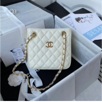 Well Crafted Chanel mini Shoulder Bag Grained Calfskin&Gold-Tone Metal AS3176 White