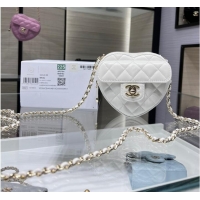 Top Quality Chanel 2022S Love Heart mini Lambskin Crossbody Chain Bag AO2784 White