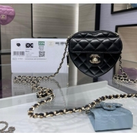 Buy Discount Chanel 2022S Love Heart mini Lambskin Crossbody Chain Bag AO2784 black