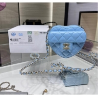 Top Grade Chanel 2022S Love Heart mini Lambskin Crossbody Chain Bag AO2784 blue