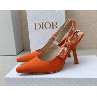 Perfect Dior J'Adior Slingback Pumps 9.5cm in Bright Orange Embroidered Cotton Ribbon 042220