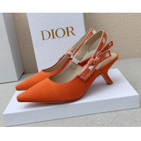 Stylish Dior J'Adior Slingback Pumps 6.5cm in Bright Orange Embroidered Cotton Ribbon 042221