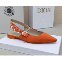 Chic Dior J'Adior Slingback Ballerinas Flat in Bright Orange Embroidered Cotton Ribbon 042222