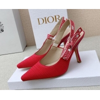 Unique Style Dior J'Adior Slingback Pumps 9.5cm in Red Embroidered Cotton Ribbon 042223