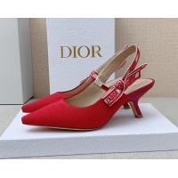 Low Price Dior J'Adior Slingback Pumps 6.5cm in Red Embroidered Cotton Ribbon 042224