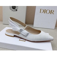 Classic Dior J'Adior Slingback Ballerinas Flat in White Embroidered Cotton Ribbon 042228