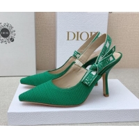 Charming Dior J'Adior Slingback Pumps 9.5cm in Green Embroidered Cotton Ribbon 042229