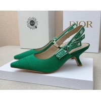 Hot Style Dior J'Adior Slingback Pumps 6.5cm in Green Embroidered Cotton Ribbon 042230