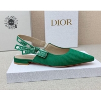 Stylish Dior J'Adior Slingback Ballerinas Flat in Green Embroidered Cotton Ribbon 042231