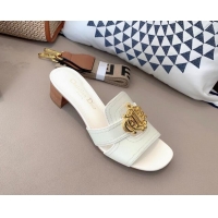 Stylish Dior Leather Heel Slide Sandals 4cm with CD Metal Charm White 042238