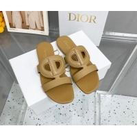 Charming Dior Leather CD Flat Slide Sandals Tan 042251