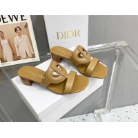 Best Product Dior Leather CD Heel Slide Sandals 4cm Tan 042253