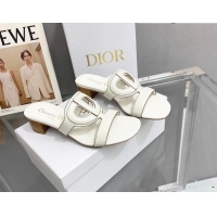 Pretty Style Dior Leather CD Heel Slide Sandals 4cm White 042254