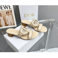 Top Grade Dior Leather CD Heel Slide Sandals 4cm Light Beige 042255