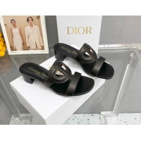 Cheap Price Durable Dior Leather CD Heel Slide Sandals 4cm Black 042256