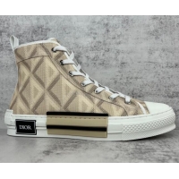 Classic Hot Dior B23 High-top Sneakers in Beige CD Diamond Canvas 042710