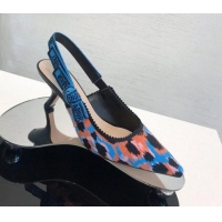 Discount Dior J'Adior Slingback Pumps 6.5cm in Blue Multicolor Mizza Cotton Embroidery 042715