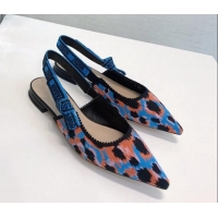 Pretty Style Dior J'Adior Slingback Ballerinas Flat in Blue Multicolor Mizza Cotton Embroidery 042717