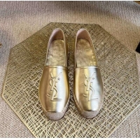 Top Design Saint Laurent Metallic Leather YSL Espadrilles Gold 021741