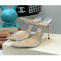 Discount Jimmy Choo PVC Crystal High Heel Mules 10cm White 0422136