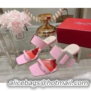 Low Price Roger Vivier Soft Leather Medium Heel Slide Sandals 5.5cm Pink 0323100