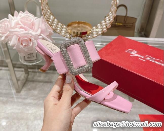 Low Price Roger Vivier Soft Leather Medium Heel Slide Sandals 5.5cm Pink 0323100