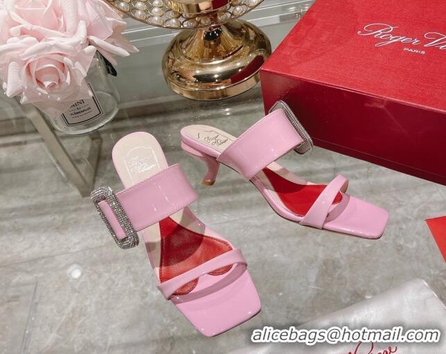 Low Price Roger Vivier Soft Leather Medium Heel Slide Sandals 5.5cm Pink 0323100