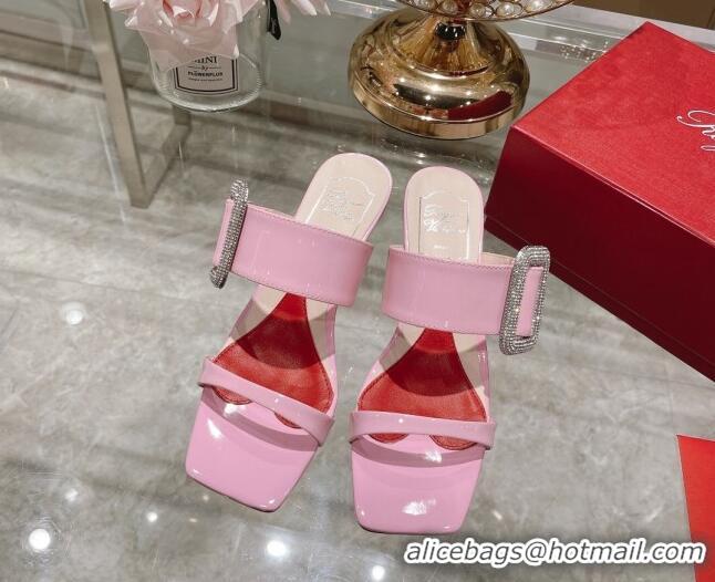 Low Price Roger Vivier Soft Leather Medium Heel Slide Sandals 5.5cm Pink 0323100