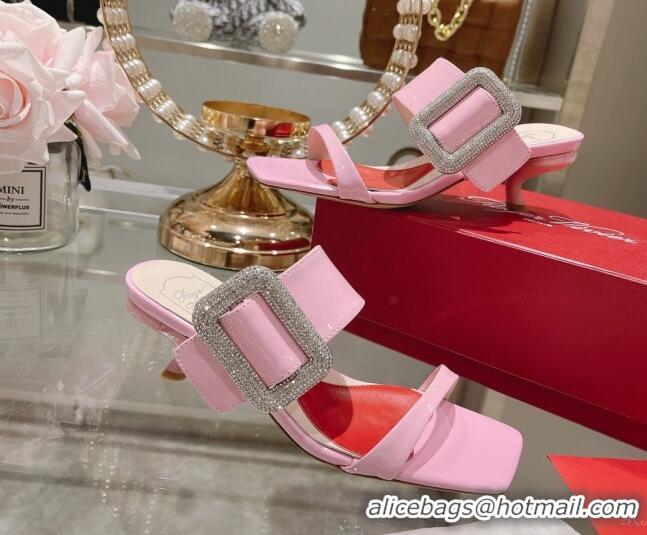 Low Price Roger Vivier Soft Leather Medium Heel Slide Sandals 5.5cm Pink 0323100