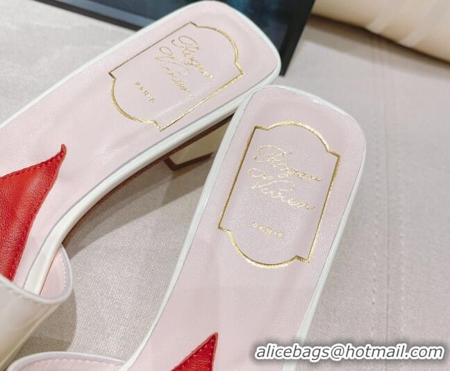 Sophisticated Roger Vivier Bikini Love Patent Leather Medium Heel Slide Sandals 4.5cm White 0425137