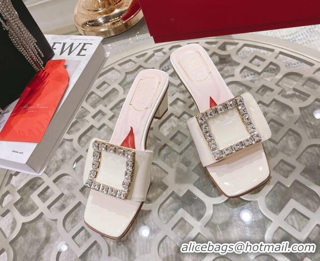 Sophisticated Roger Vivier Bikini Love Patent Leather Medium Heel Slide Sandals 4.5cm White 0425137