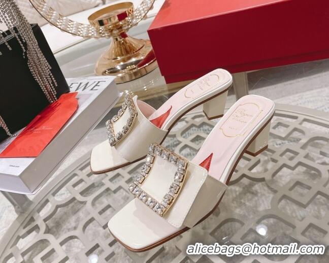 Sophisticated Roger Vivier Bikini Love Patent Leather Medium Heel Slide Sandals 4.5cm White 0425137