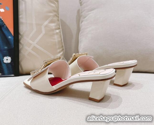 Sophisticated Roger Vivier Bikini Love Patent Leather Medium Heel Slide Sandals 4.5cm White 0425137