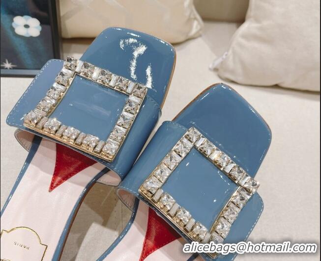 Stylish Roger Vivier Bikini Love Patent Leather Medium Heel Slide Sandals 4.5cm Blue 0425138