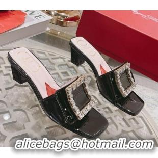 Grade Roger Vivier Bikini Love Patent Leather Medium Heel Slide Sandals 4.5cm Black 0425140