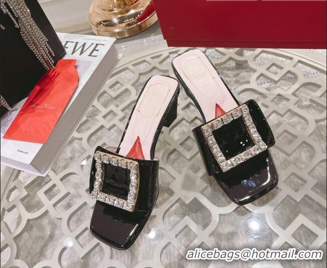 Grade Roger Vivier Bikini Love Patent Leather Medium Heel Slide Sandals 4.5cm Black 0425140