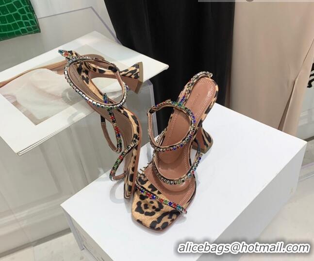 Stylish Amina Muaddi Animal Print Colored Crystal Strap High Heel Sandals 9.5cm 032424