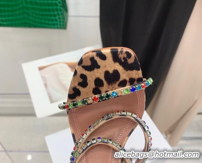 Stylish Amina Muaddi Animal Print Colored Crystal Strap High Heel Sandals 9.5cm 032424