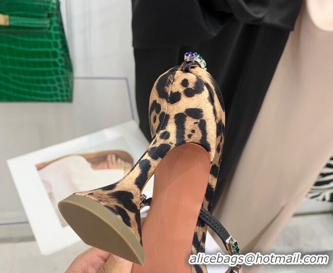 Stylish Amina Muaddi Animal Print Colored Crystal Strap High Heel Sandals 9.5cm 032424