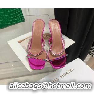 Pretty Style Amina Muaddi Patent Leather Colored Crystal High Heel Slide Sandals 9.5cm Pink 032431 