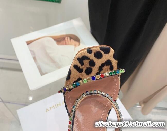 Sumptuous Amina Muaddi Animal Print Colored Crystal High Heel Slide Sandals 9.5cm 032432