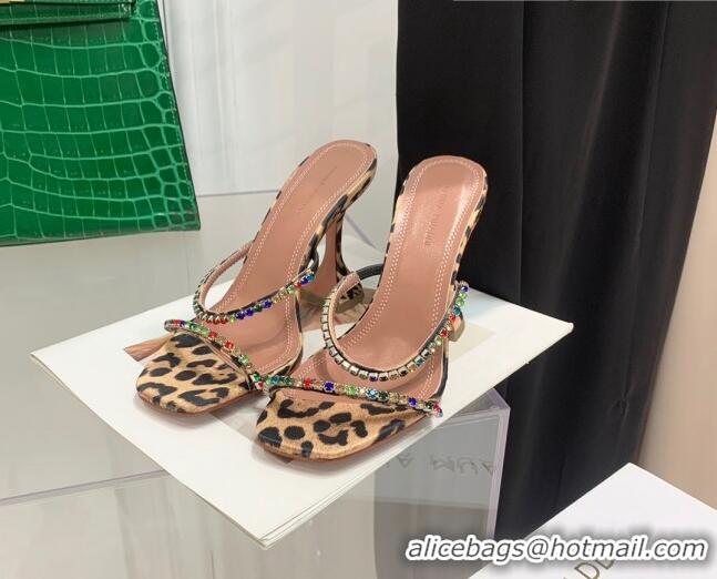 Sumptuous Amina Muaddi Animal Print Colored Crystal High Heel Slide Sandals 9.5cm 032432