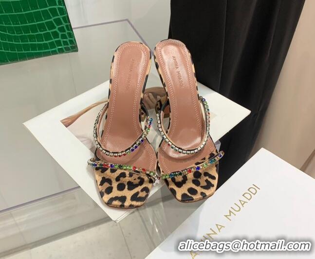 Sumptuous Amina Muaddi Animal Print Colored Crystal High Heel Slide Sandals 9.5cm 032432