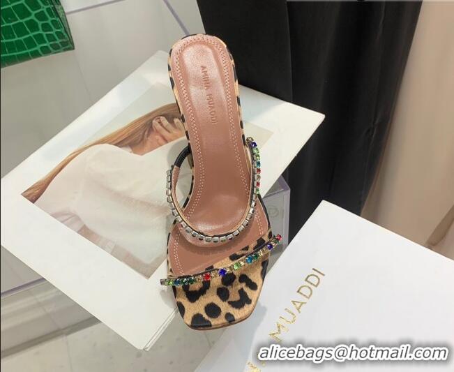 Sumptuous Amina Muaddi Animal Print Colored Crystal High Heel Slide Sandals 9.5cm 032432