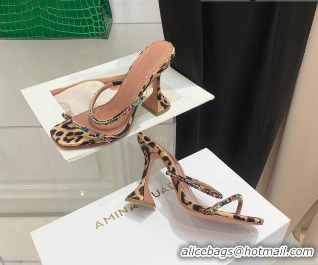 Sumptuous Amina Muaddi Animal Print Colored Crystal High Heel Slide Sandals 9.5cm 032432