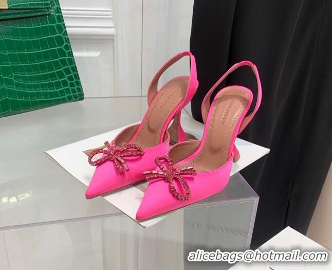 Chic Amina Muaddi Silk High Heel Open Pumps 9.5cm Hot Pink 032443